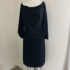 Lauren Ralph‎ Lauren Dress 12 Black Classic Ruched Stretch Jersey Knit